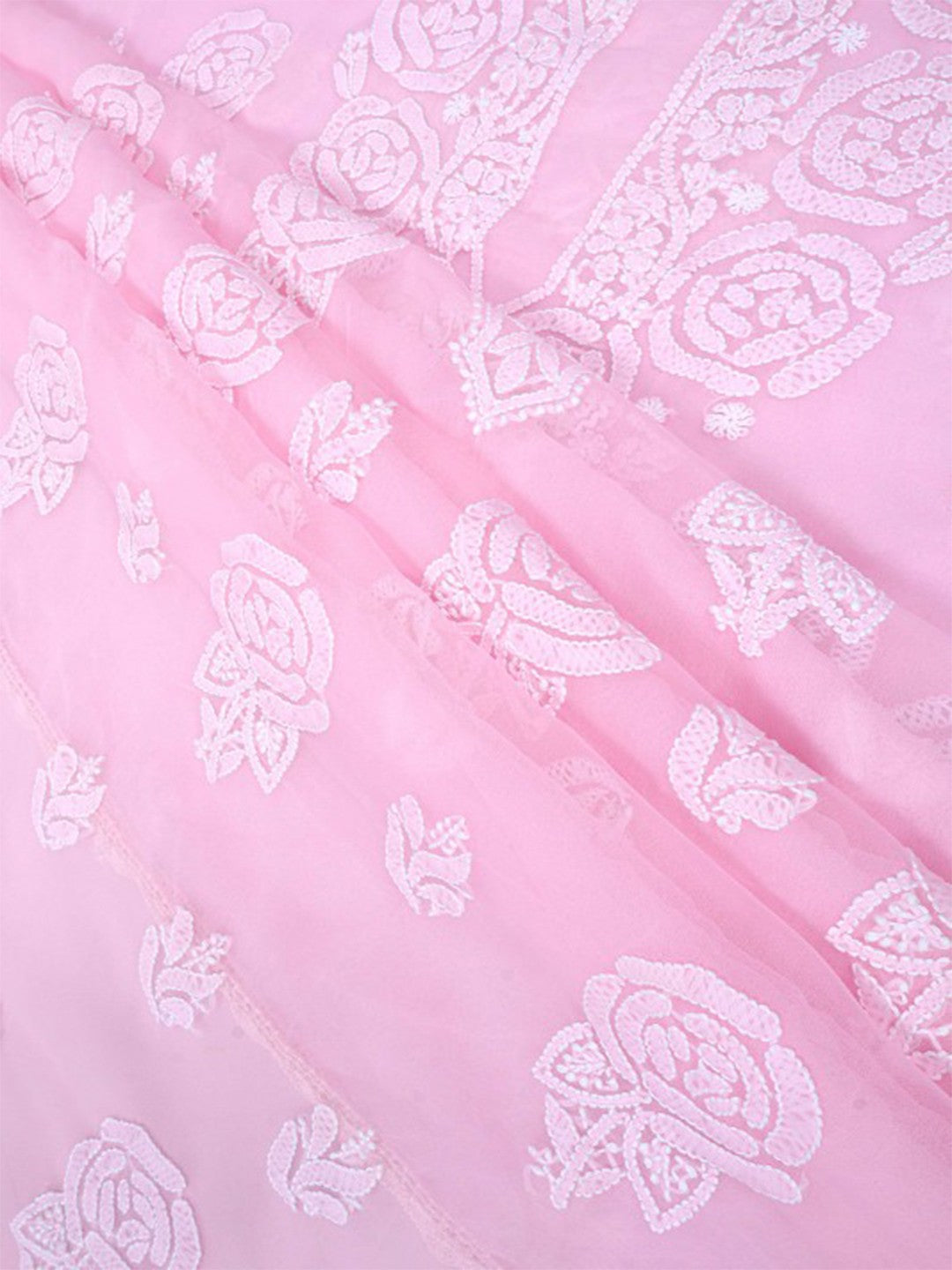 Ada Hand Embroidered Baby Pink Georgette Lucknowi Chikan Unstitched Suit Piece A211215