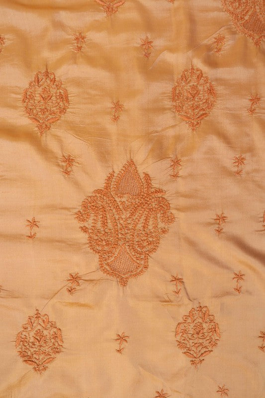 Ada Hand Embroidered Natural Dark Fawn Silk Lucknowi Chikankari Saree With Blouse 01A77505
