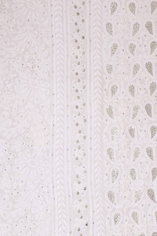 Ada Hand Embroidered White Georgette Lucknowi Chikan Unstitched Kurta Piece With Muqaish Work A580799