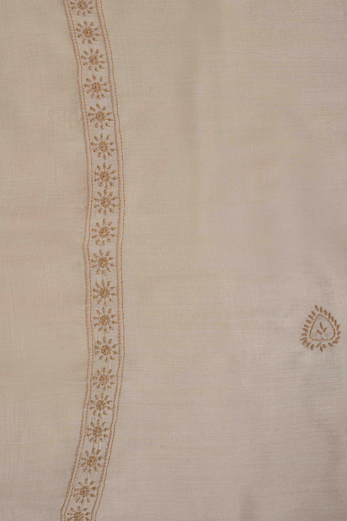 Ada Hand Embroidered Natural Fawn Moonga Silk Lucknowi Chikankari Men's Kurta Piece 01A233115