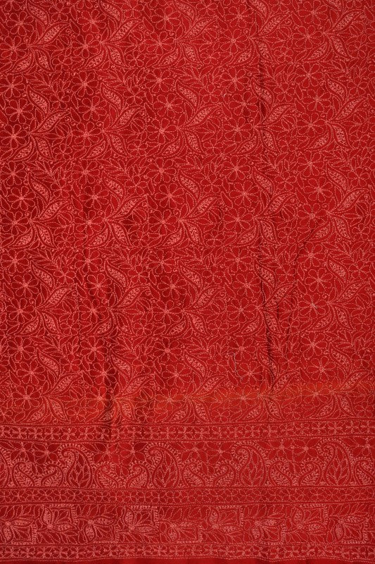 Ada Hand Embroidered Rust Chanderi Lucknowi Chikankari Unstitched Kurta Piece A333877