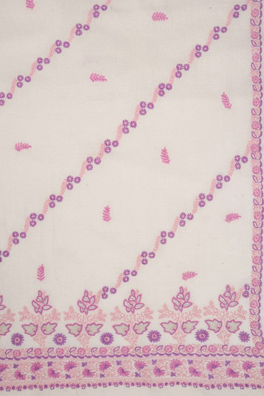 Ada Hand Embroidered Off White Pashmina Lucknowi Chikankari Woolen Stole With Zari Work A360382