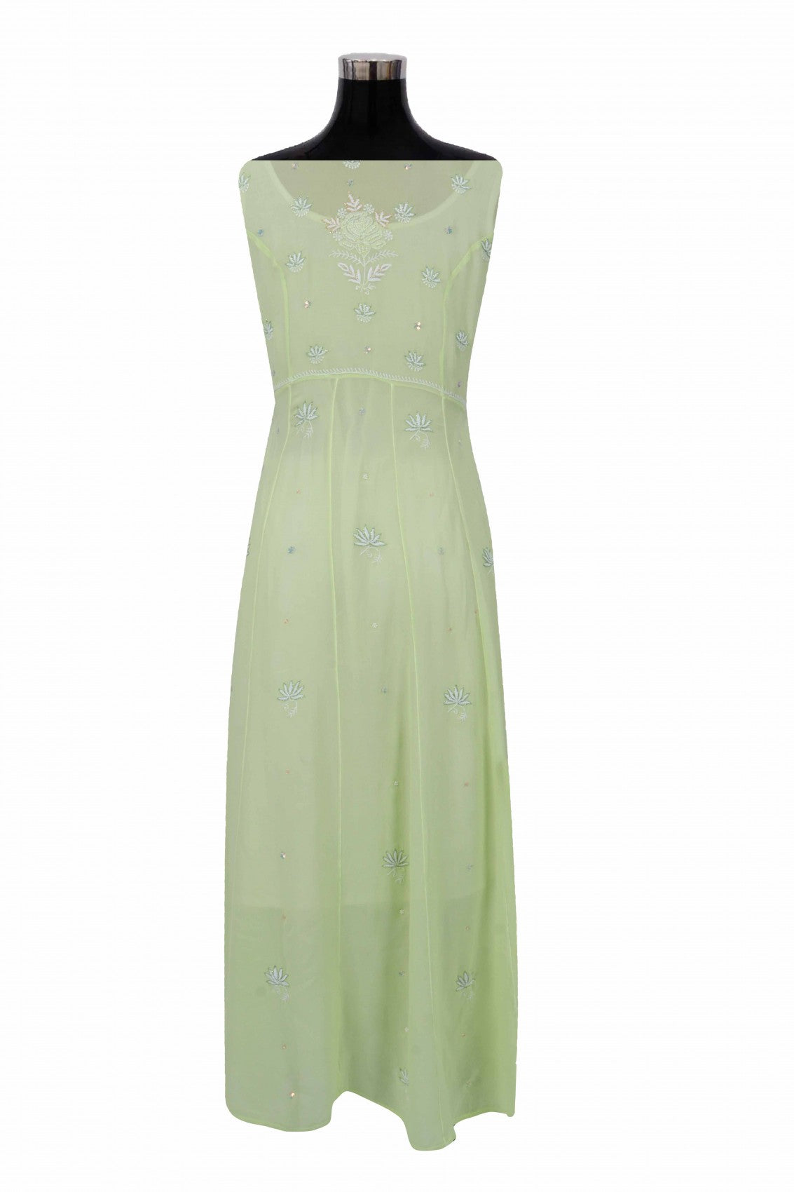 Ada Hand Embroidered Pista Tinge Georgette Lucknowi Chikankari Semi-Stitched Anarkali Kurta Dupatta Set With Pearl Work 01A204834