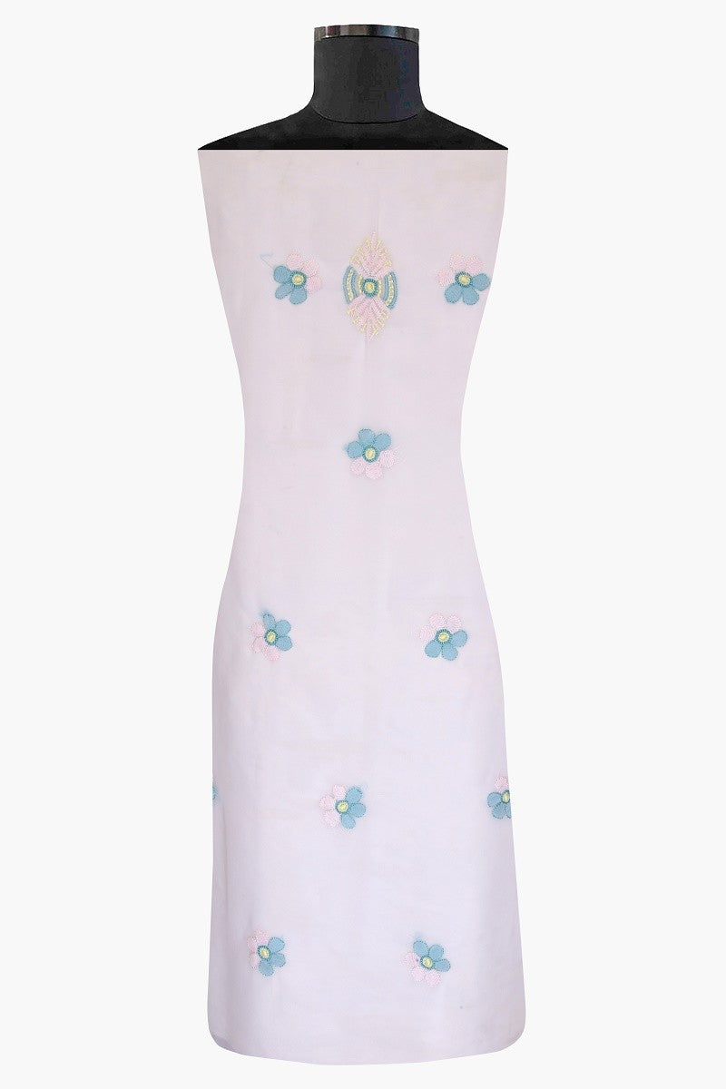 Ada Hand Embroidered White Georgette Lucknowi Chikan Unstitched Suit Piece A566831