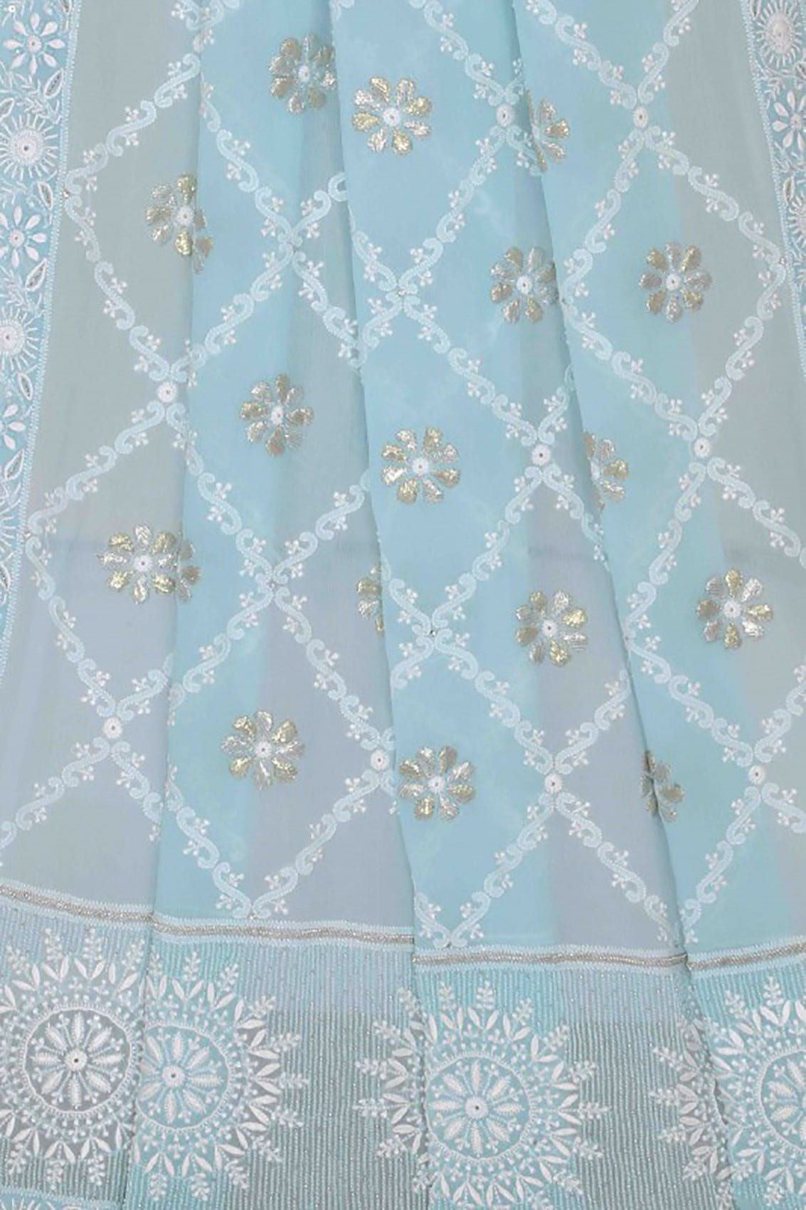 Ada Hand Embroidered Blue Chiffon Lucknowi Chikankari Dupatta With Gota Patti Work A600709