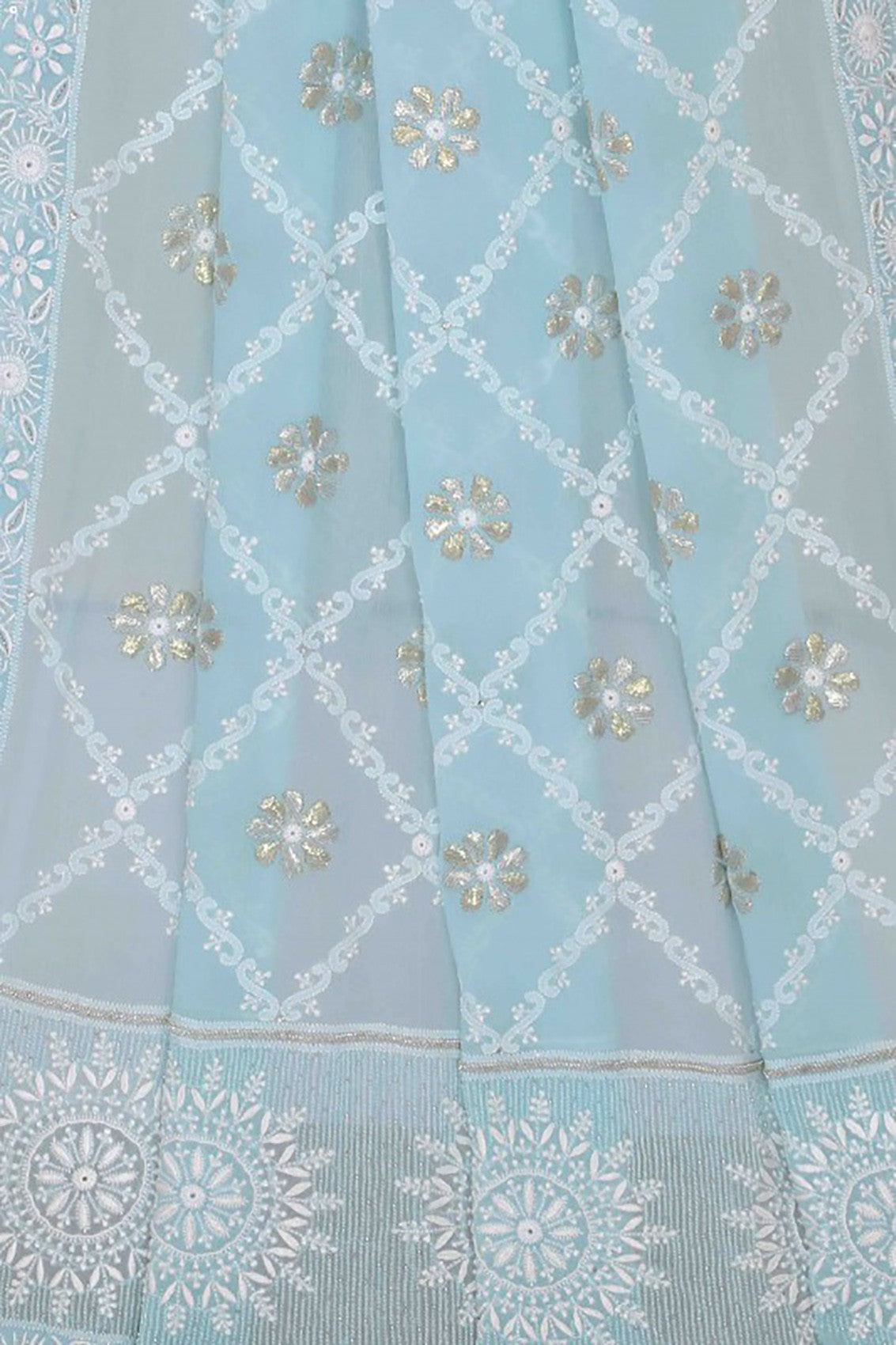 Ada Hand Embroidered Blue Chiffon Lucknowi Chikankari Dupatta With Gota Patti Work A600709