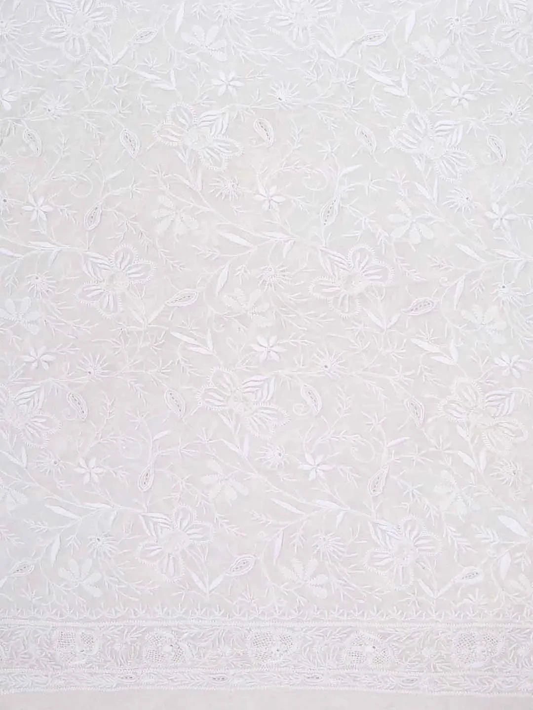 Ada Hand Embroidered White Pure Georgette Lucknowi Chikankari Unstitched Kurta Piece A306199