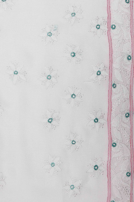 Ada Hand Embroidered White Georgette Lucknowi Chikankari Saree with Blouse A610319
