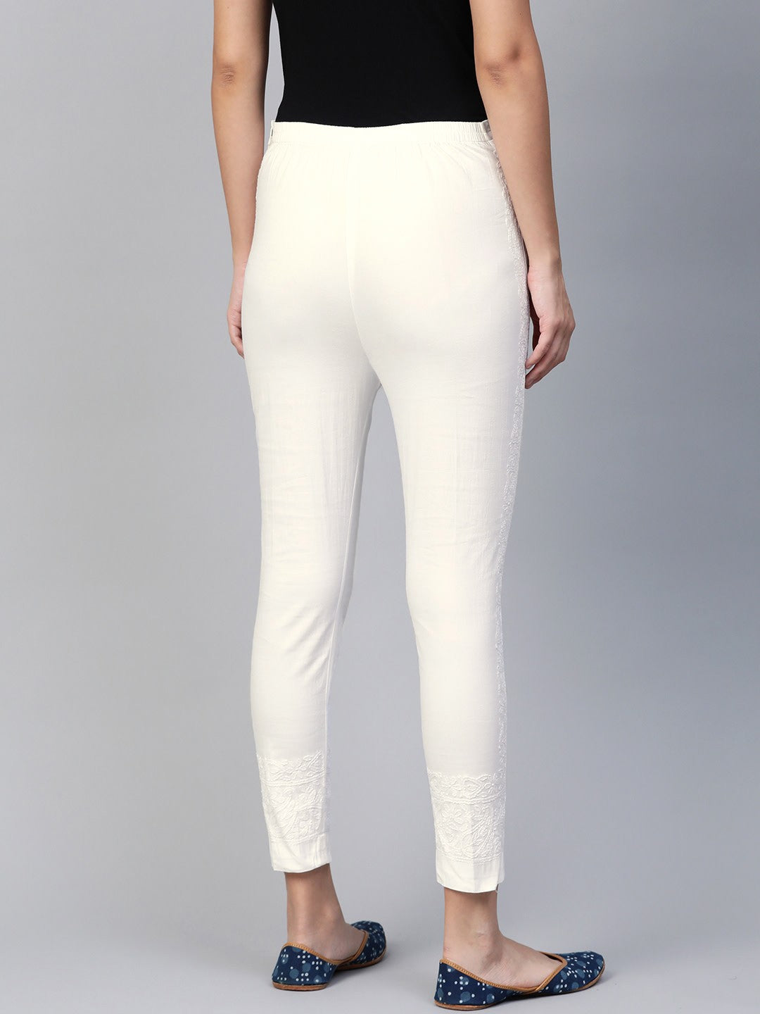 Ada Hand Embroidered White Cotton Lucknowi Chikankari Pant A116120