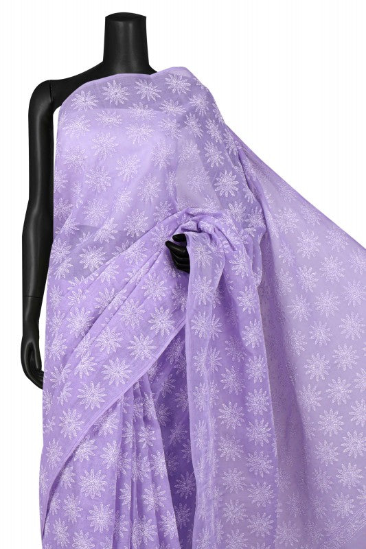 Ada Hand Embroidered Mauve Cotton Lucknowi Chikankari Saree With Blouse A613141