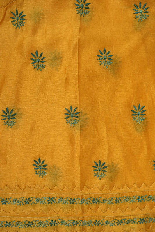 Ada Hand Embroidered Bright Yellow Chanderi Lucknowi Chikankari Unstitched Kurta Dupatta Set A320092
