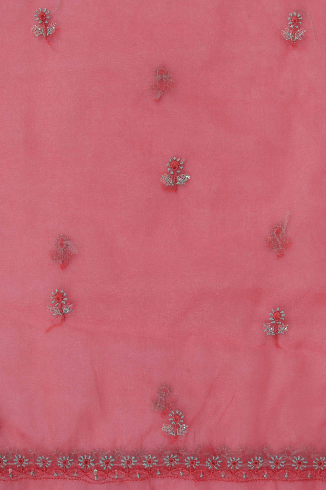 Ada Hand Embroidered Carrot Pink Organza Lucknowi Chikankari Unstitched Kurta Dupatta Set With Cutdana Work 01A121931