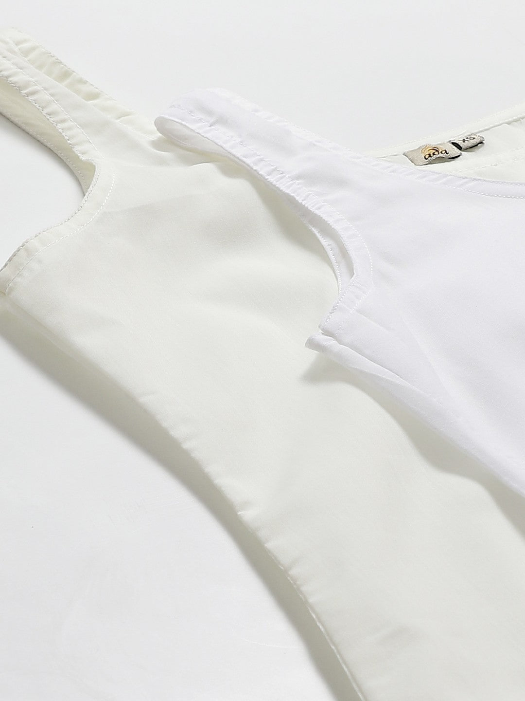 Ada Cream and White Cotton Long Slips Combo of 2 A308002.