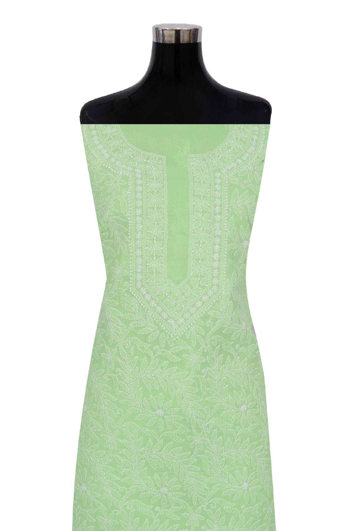 Ada Hand Embroidered Green Cotton Lucknowi Chikankari Unstitched Suit Piece 01A169959