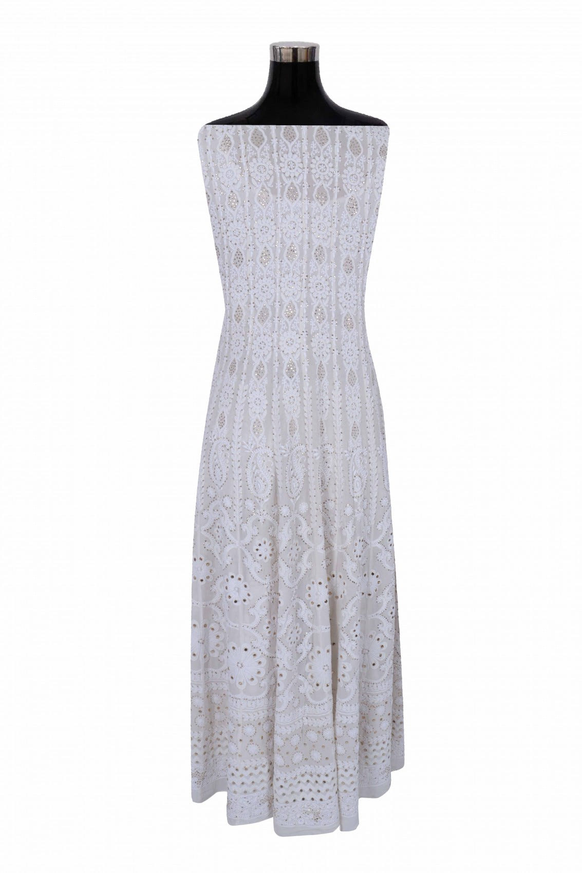 Ada Hand Embroidered Off White Pure Georgette Lucknowi Chikankari Semi-Stitched Anarkali Kurta Dupatta Set With Muqaish Work 01A132506