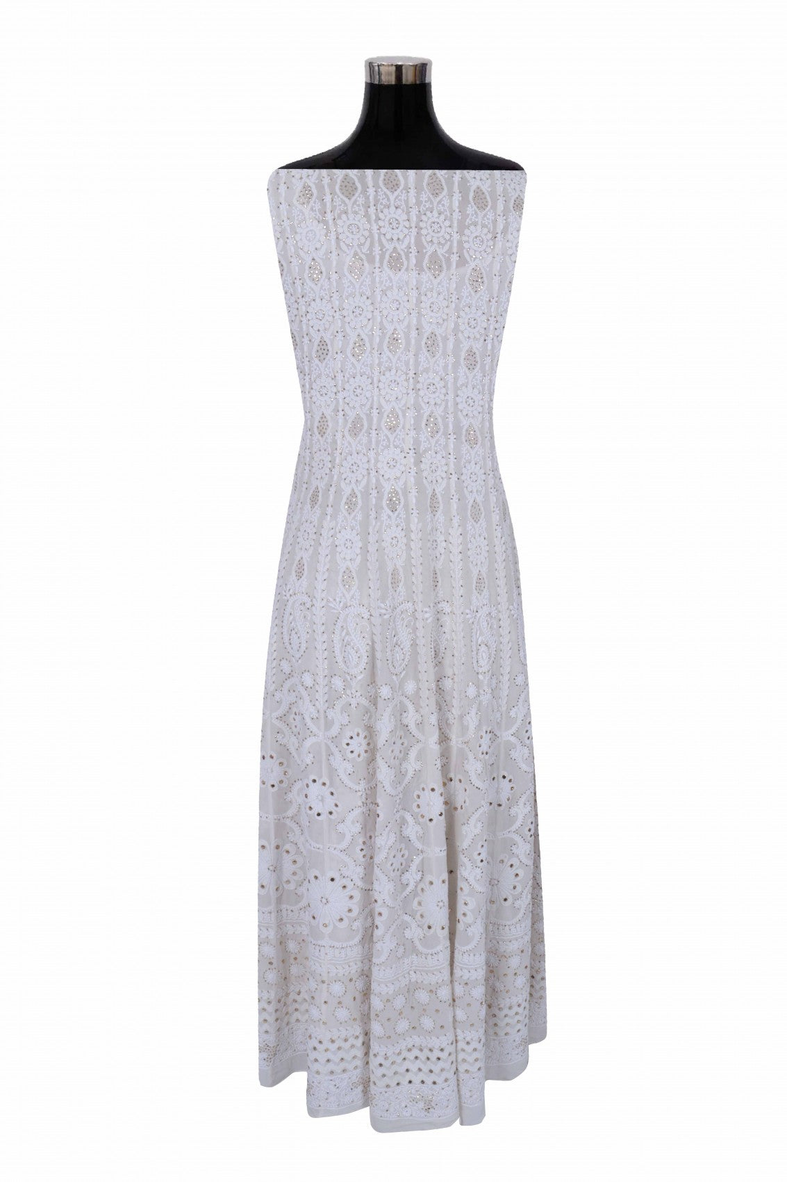 Ada Hand Embroidered Off White Pure Georgette Lucknowi Chikankari Semi-Stitched Anarkali Kurta Dupatta Set With Muqaish Work 01A132506