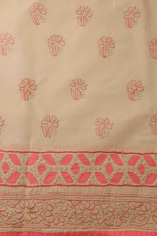 Ada Hand Embroidered Fawn Cotton Lucknowi Chikan Unstitched Suit Piece A619249