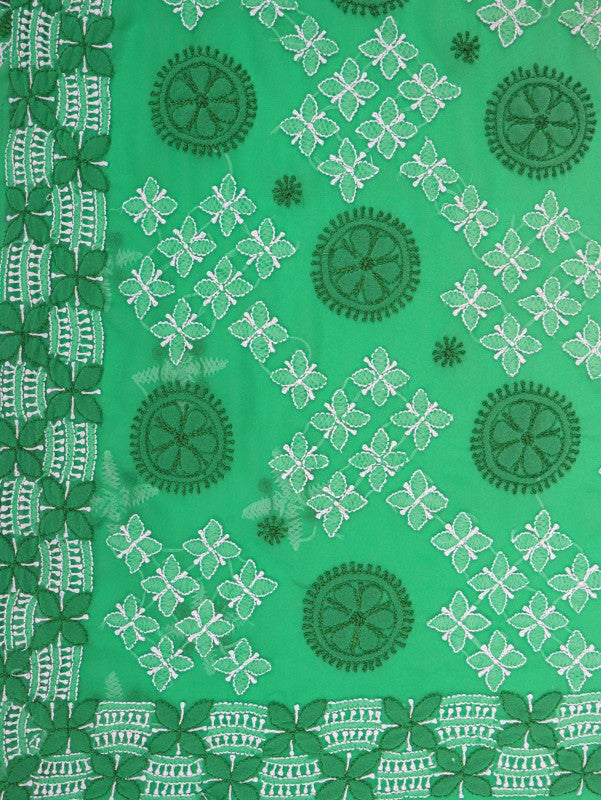Ada Hand Embroidered Emerald Green Georgette Lucknowi Chikankari Saree With Blouse A223503