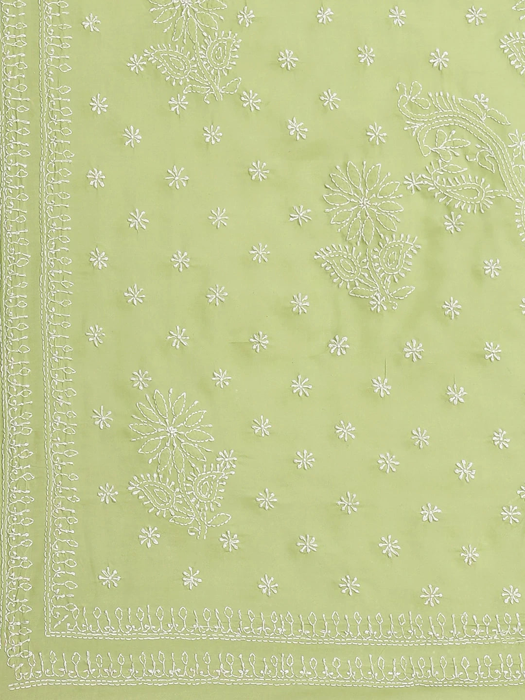Ada Hand Embroidered Green Cotton Lucknow Chikan Saree With Blouse- A311250