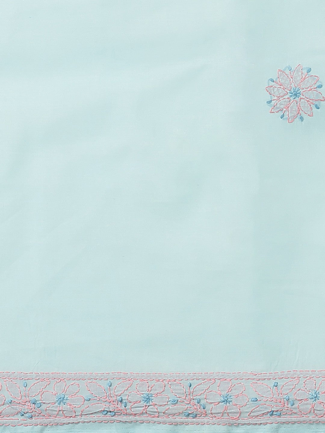 Ada Hand Embroidered Blue Cotton Lucknow Chikan Saree With Blouse-A311210