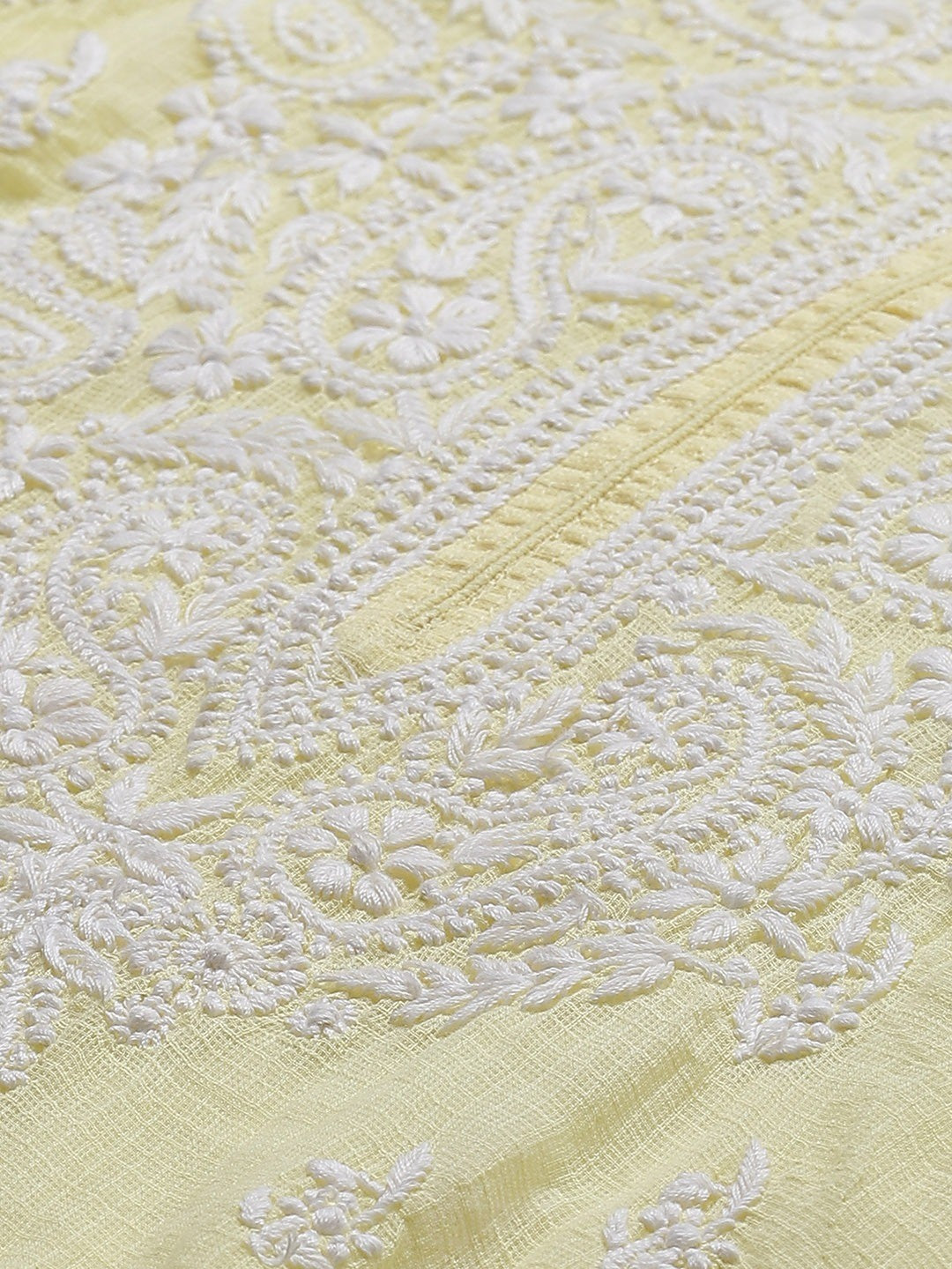 Ada Hand Embroidered Lemon Kota Lucknowi Chikankari Straight Kurta With Slip A411121