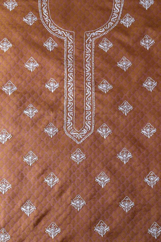 Ada Hand Embroidered Watermelon Pink Brocade Lucknowi Chikankari Unstitched Men's Kurta Piece A93081