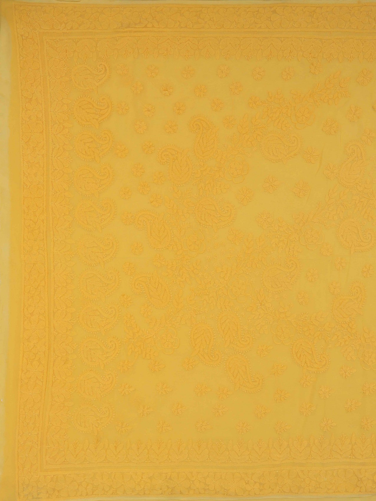 Ada Hand Embroidered Yellow Georgette Lucknowi Chikankari Saree With Blouse 01A131010