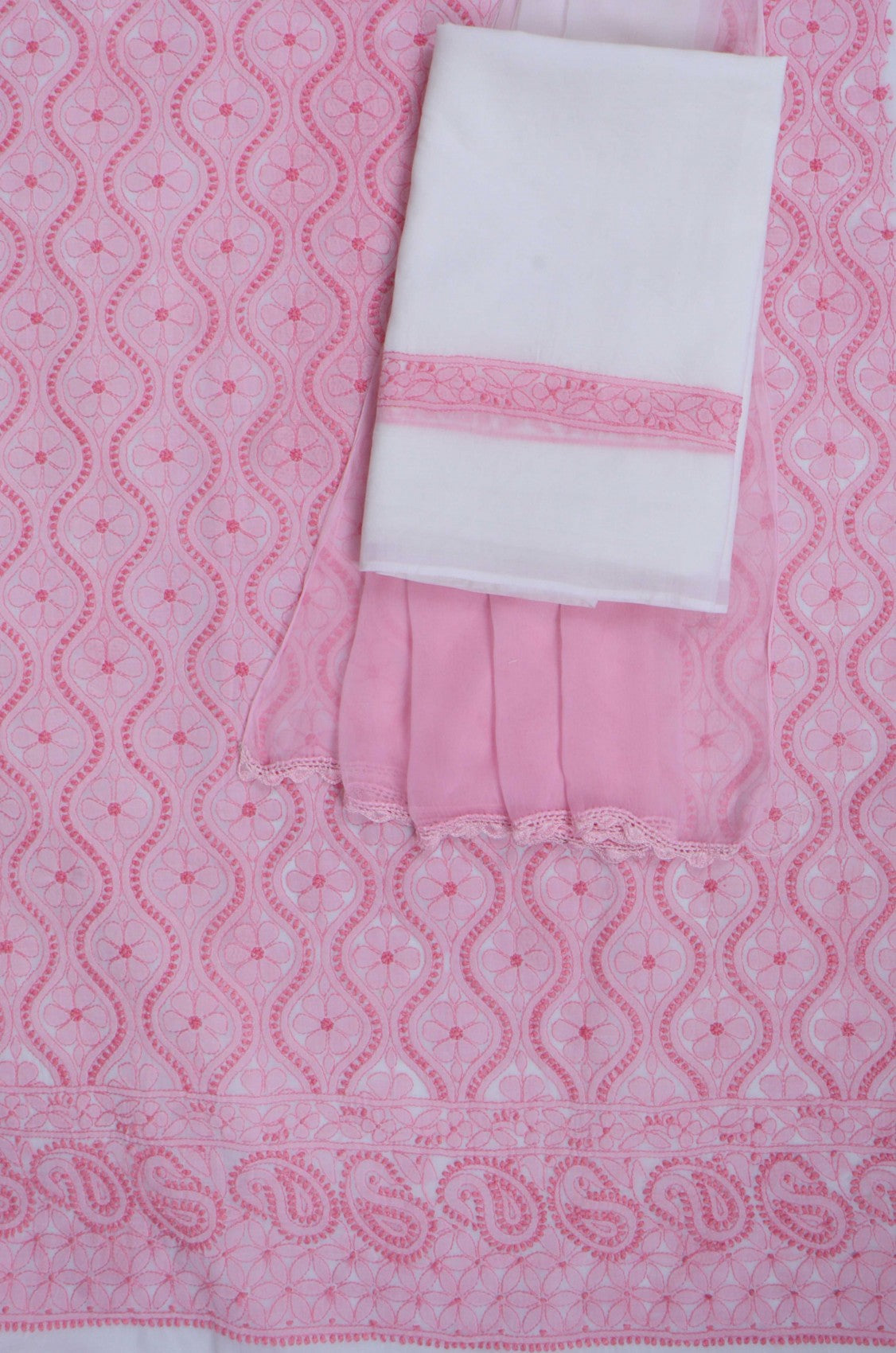 Ada Hand Embroidered White Cotton Lucknowi Chikankari Unstitched Suit Piece 01A204386