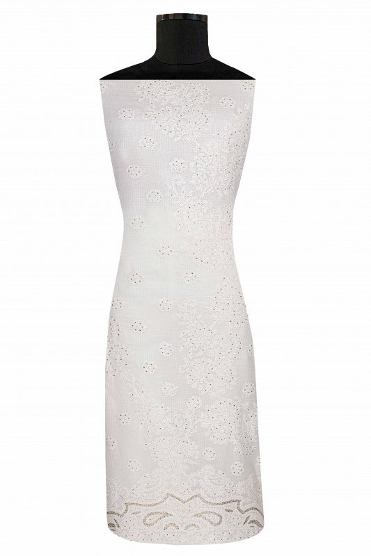 Ada Hand Embroidered White Kota Lucknowi Chikan Unstitched Kurta Piece With Muqaish Work- A623145