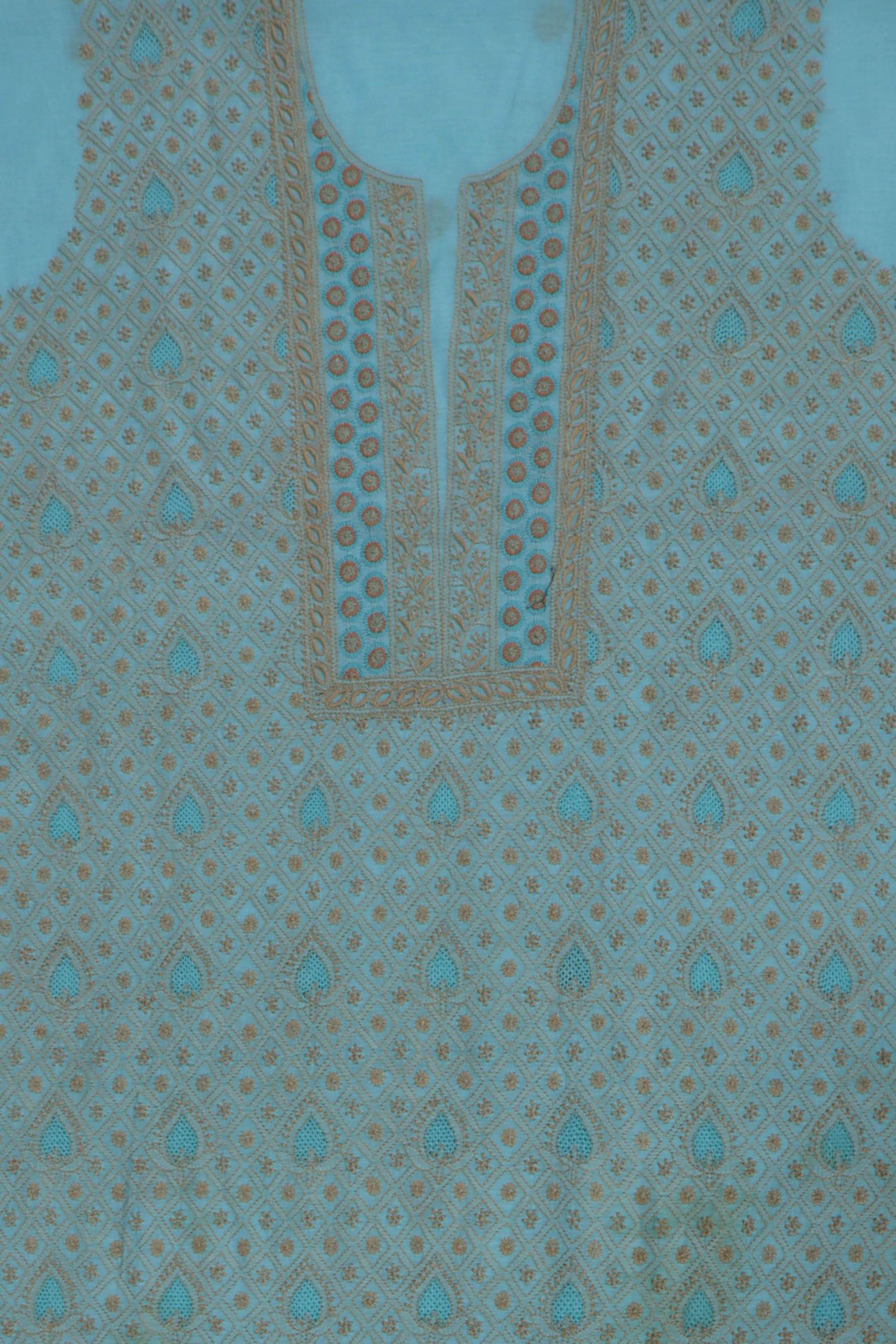 Ada Hand Embroidered Powder Blue Chanderi Lucknowi Chikan Unstitched Suit Piece A609234