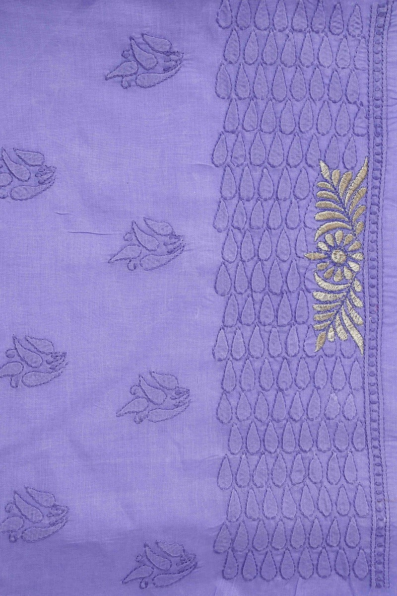 Ada Hand Embroidered Mauve Cotton Lucknowi Chikan Unstitched Suit Piece–A100187