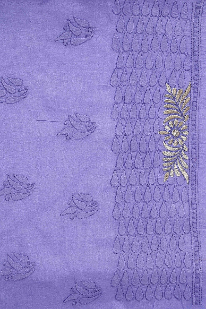 Ada Hand Embroidered Mauve Cotton Lucknowi Chikan Unstitched Suit Piece–A100187