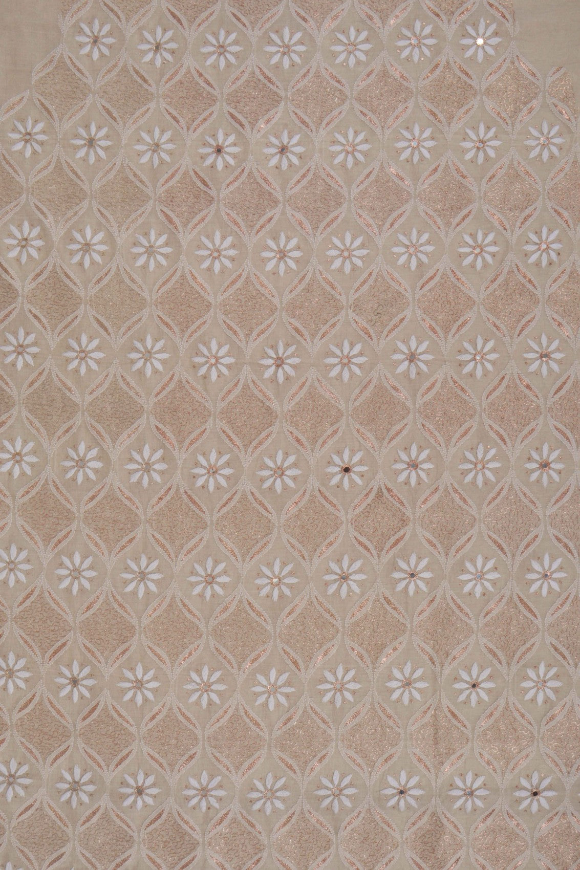 Ada Hand Embroidered Natural Light Fawn Tissue Lucknowi Chikankari Unstitched Suit Piece With Zari Work 01A42153