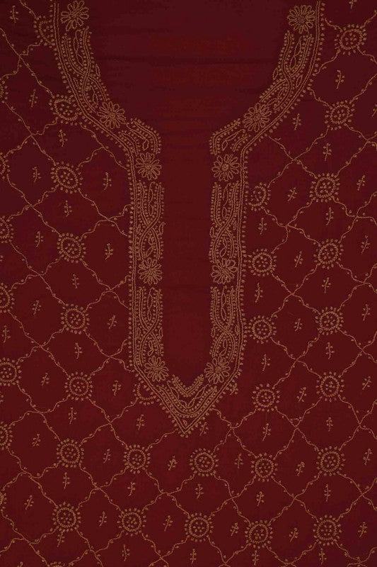 Ada Hand Embroidered Berry Red Georgette Chikan Unstitched Men's Kurta Piece A550095