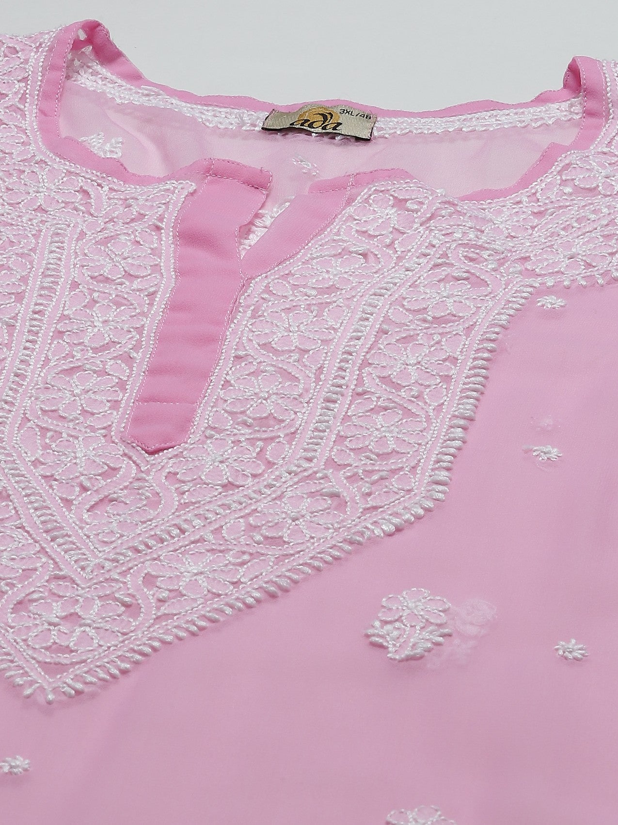 Ada Hand Embroidered Onion Pink Georgette Lucknowi Chikankari Straight Kurta With Slip A411197