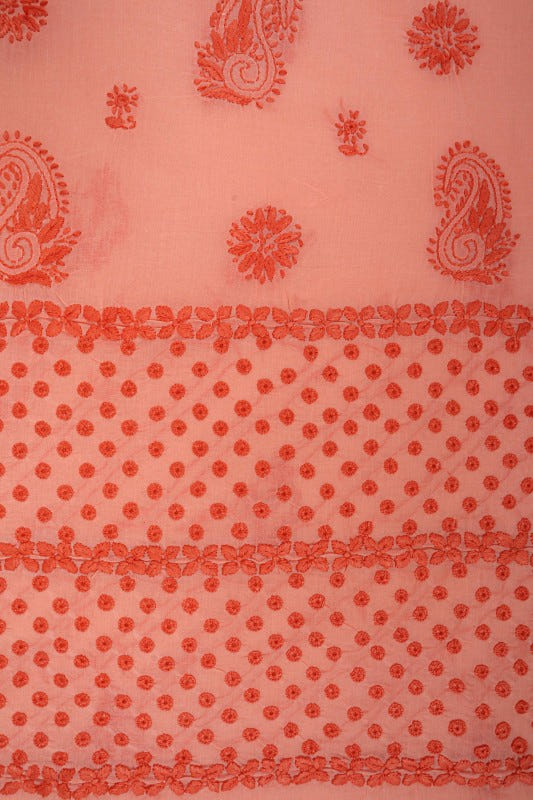 Ada Hand Embroidered Peach Cotton Lucknowi Chikankari Unstitched Suit Piece 01A179344