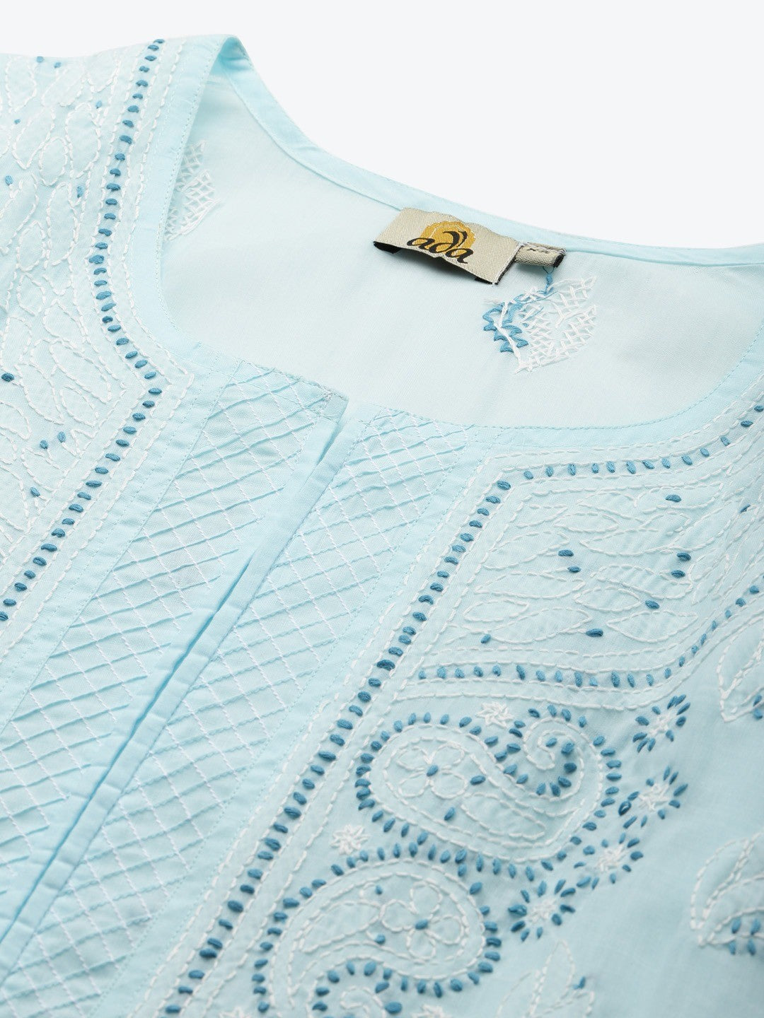 Ada Hand Embroidered Blue Cotton Lucknowi Chikankari Straight Kurta Set A811201