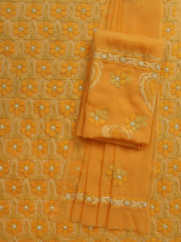 Ada Hand Embroidered Yellow Georgette Lucknowi Chikankari Unstitched Suit Piece A566767