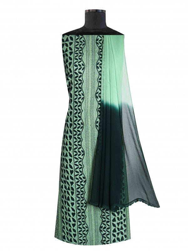Ada Hand Embroidered Green Cotton Lucknowi Chikankari Unstitched Suit Piece 01A184059