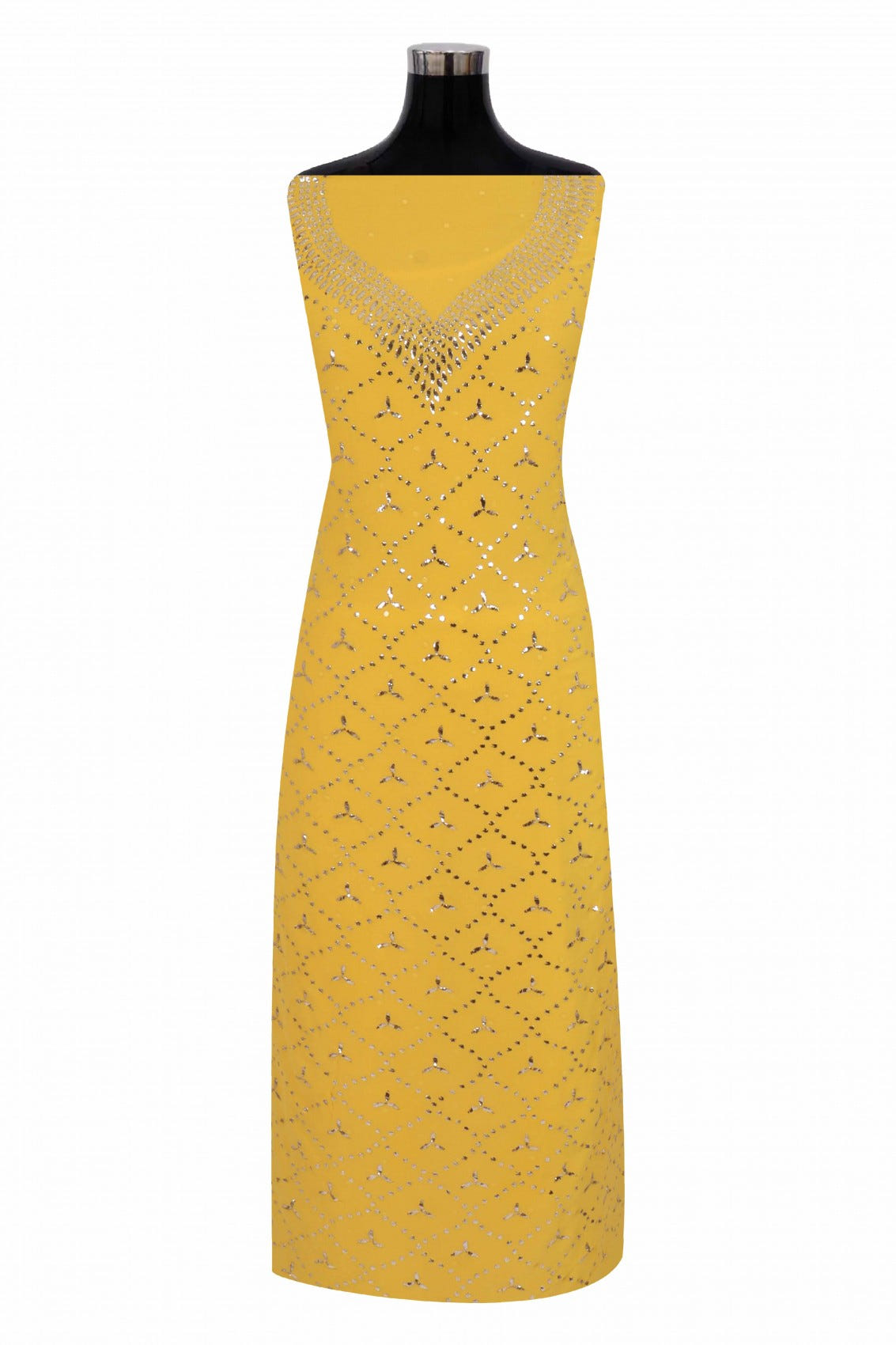 Ada Hand Embroidered Bright Yellow Pure Georgette Lucknowi Chikankari Unstitched Kurta Dupatta Set With Muqaish Work 01A207861