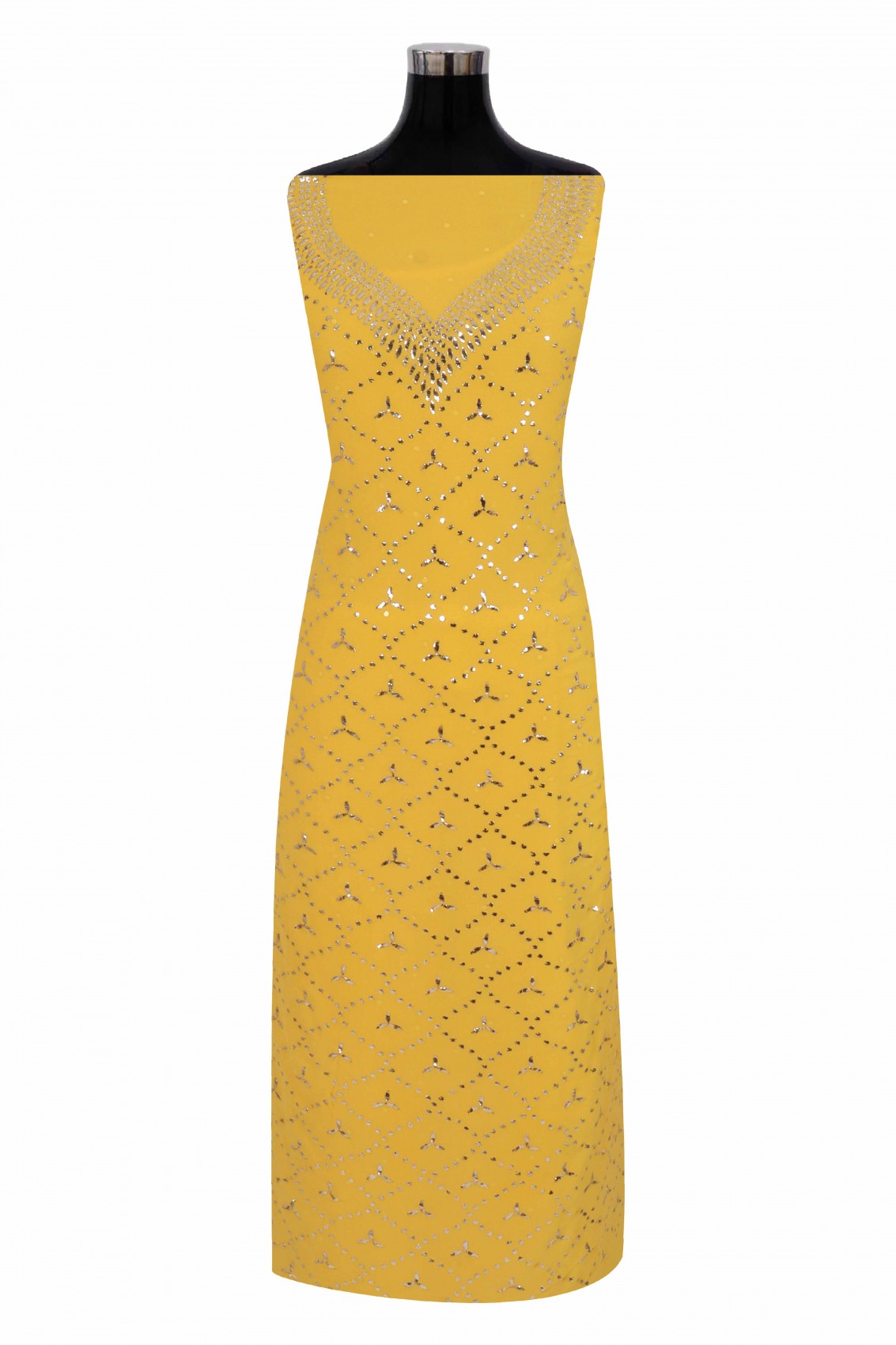 Ada Hand Embroidered Bright Yellow Pure Georgette Lucknowi Chikankari Unstitched Kurta Dupatta Set With Muqaish Work 01A207861