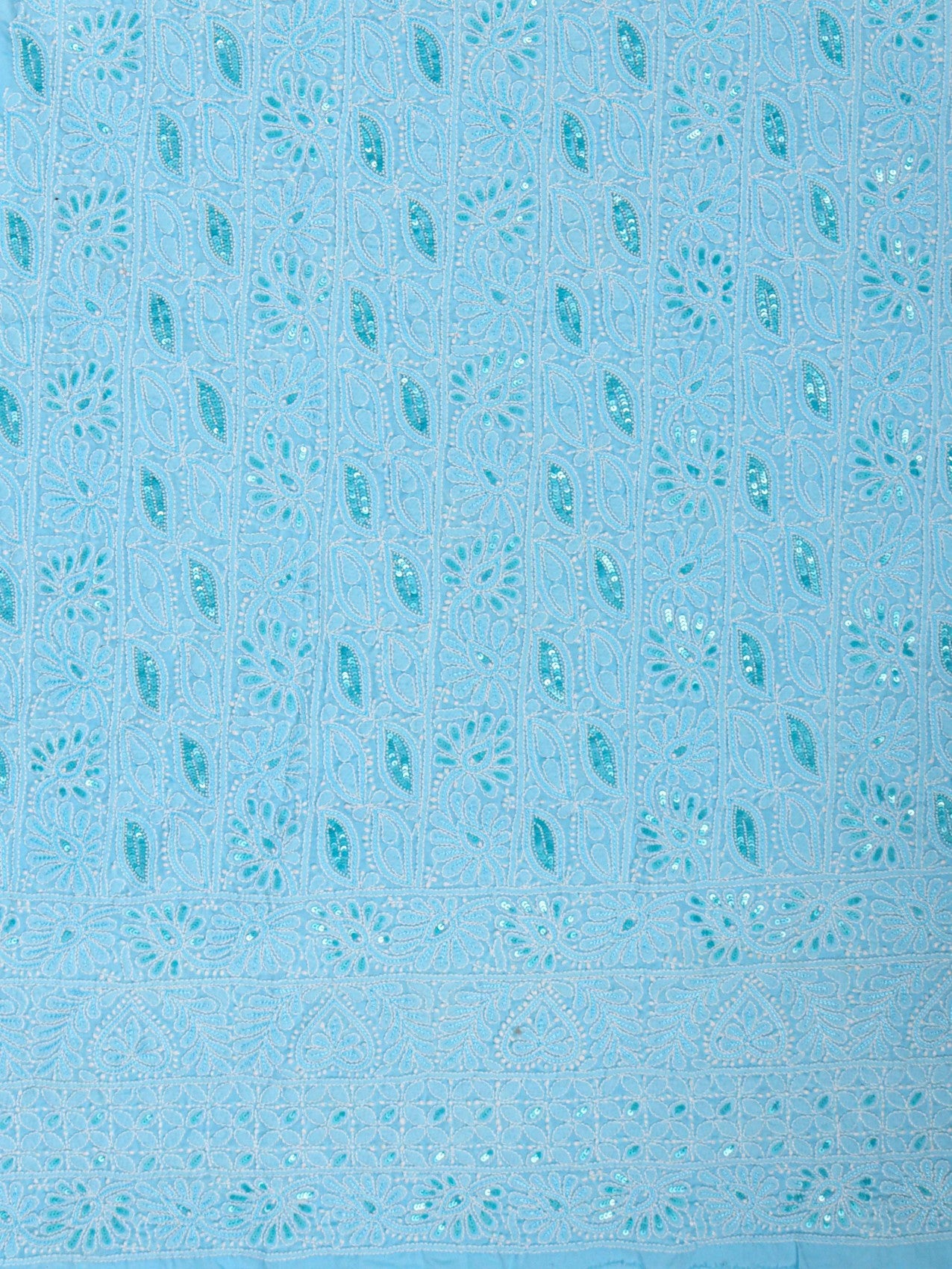 Ada Hand Embroidered Sky Blue Cotton Lucknowi Chikankari Unstitched Suit Piece With Sequinned Work 01A197851