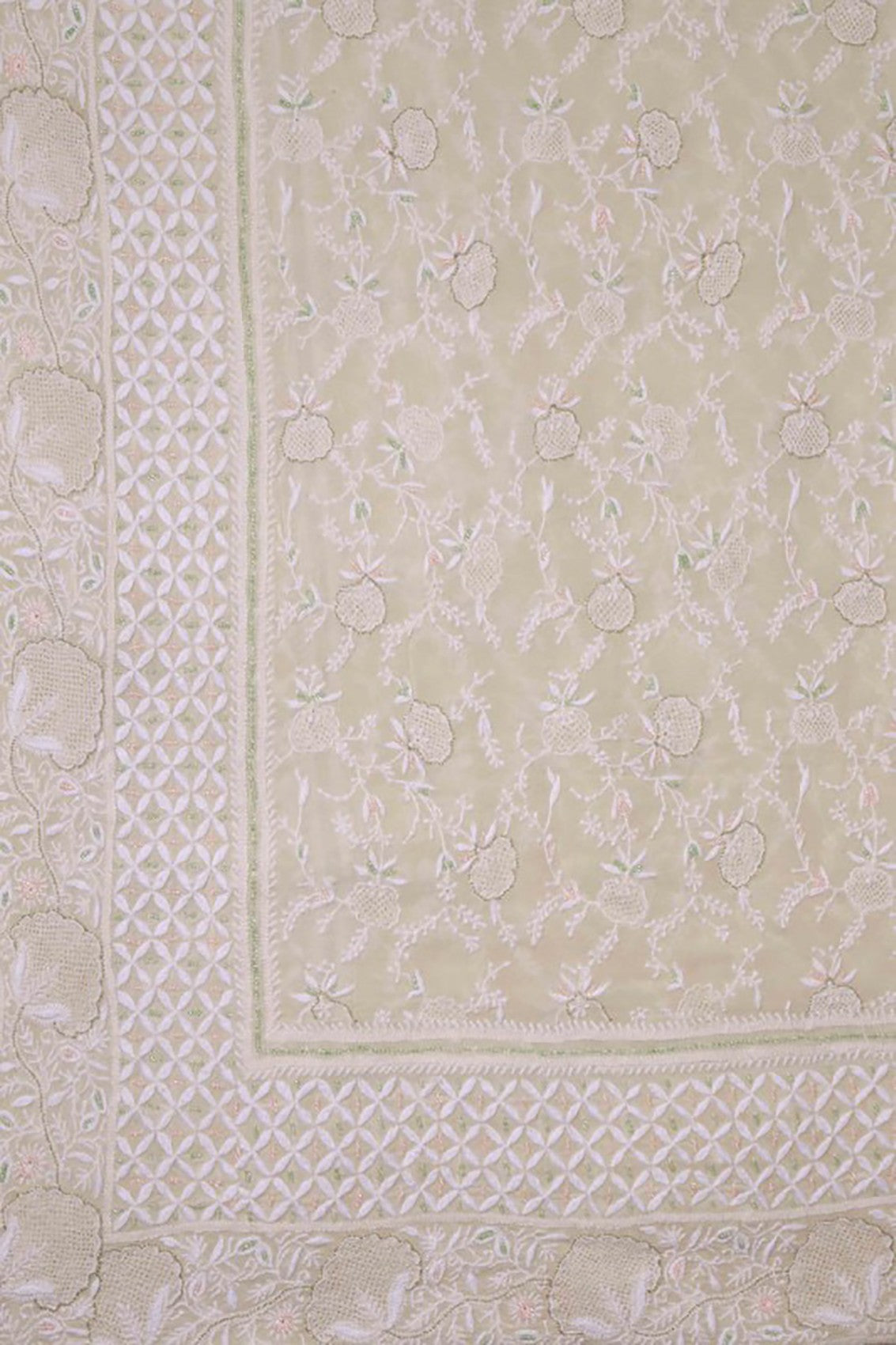 Ada Hand Embroidered White Pure Georgette Lucknowi Chikankari Dupatta With Pearl Work 01A100943