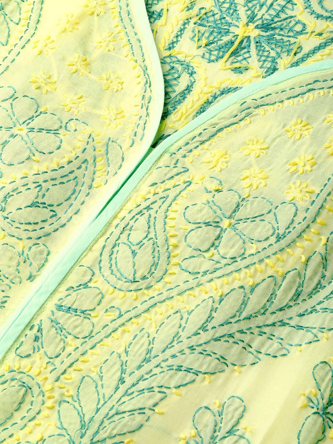 Ada Hand Embroidered Lemon Cotton Lucknow Chikankari Kurta with Palazzo Set A100228