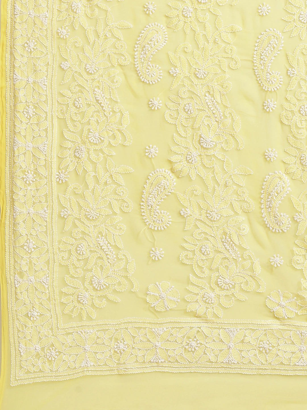 Ada Hand Embroidered Yellow Georgette Lucknow Chikan Saree with Blouse A311292