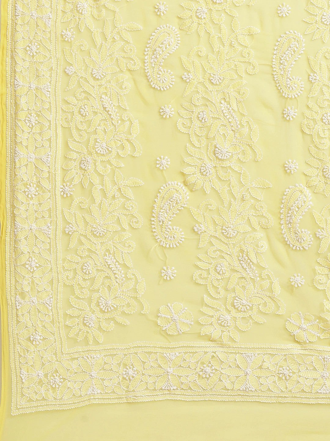 Ada Hand Embroidered Yellow Georgette Lucknow Chikan Saree with Blouse A311292