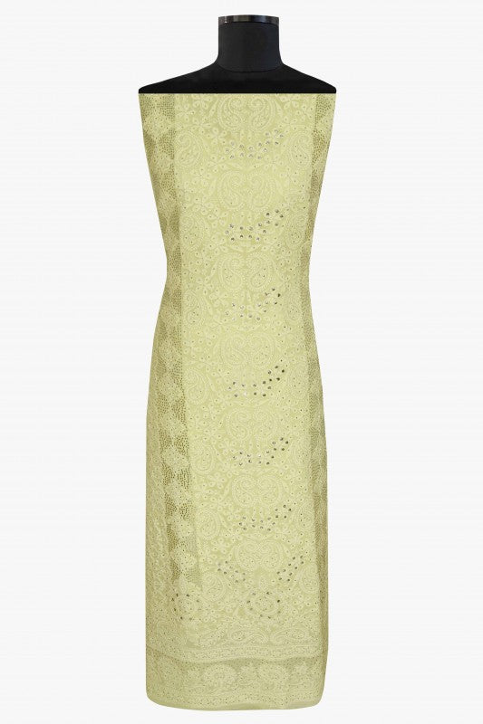 Ada Hand Embroidered Lemon Georgette Chikan Unstitched Kurta Piece With Muqaish Work A559930
