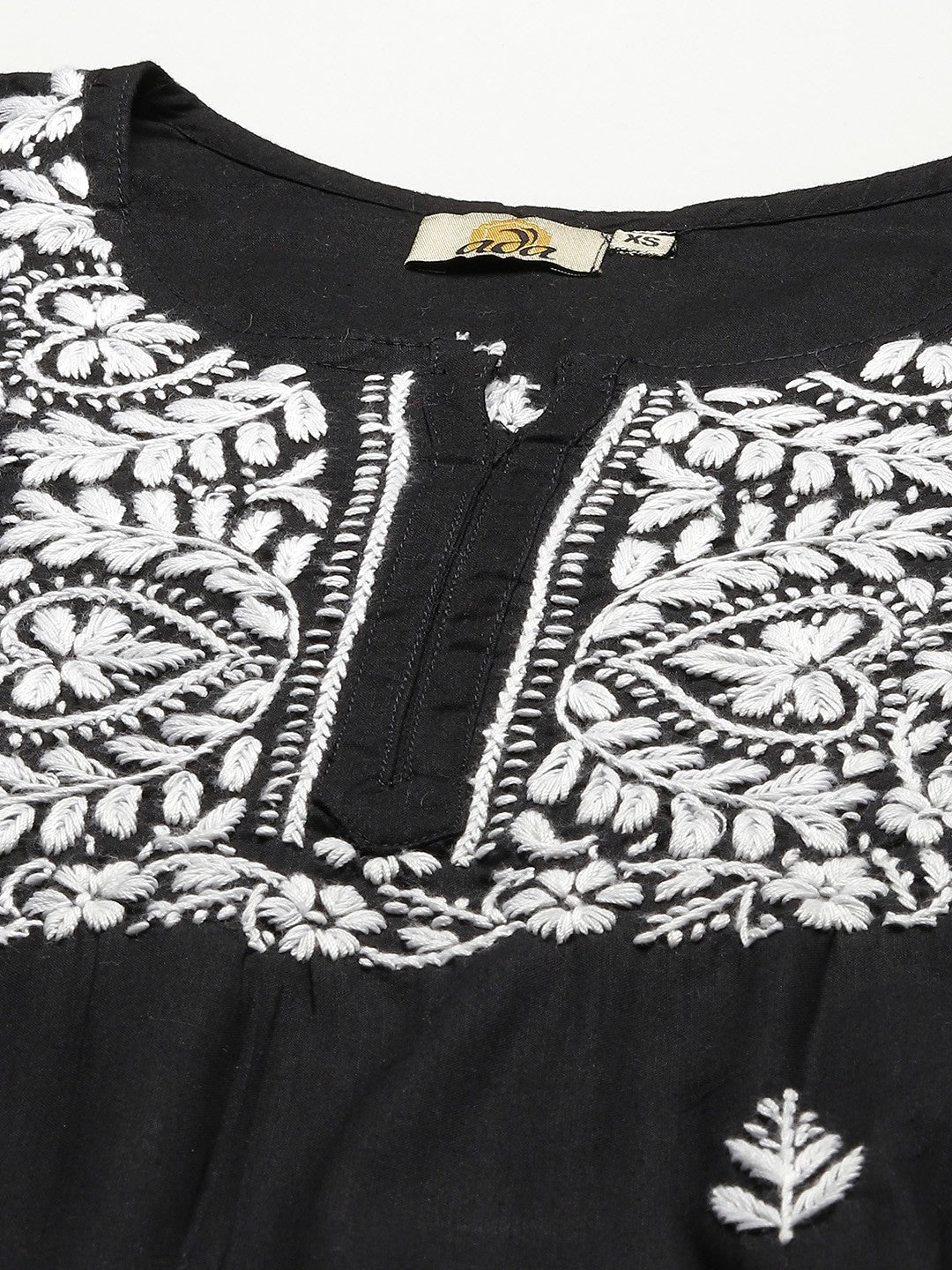 Ada Hand Embroidered Black Cotton Lucknow Chikan Short Kurti A911131
