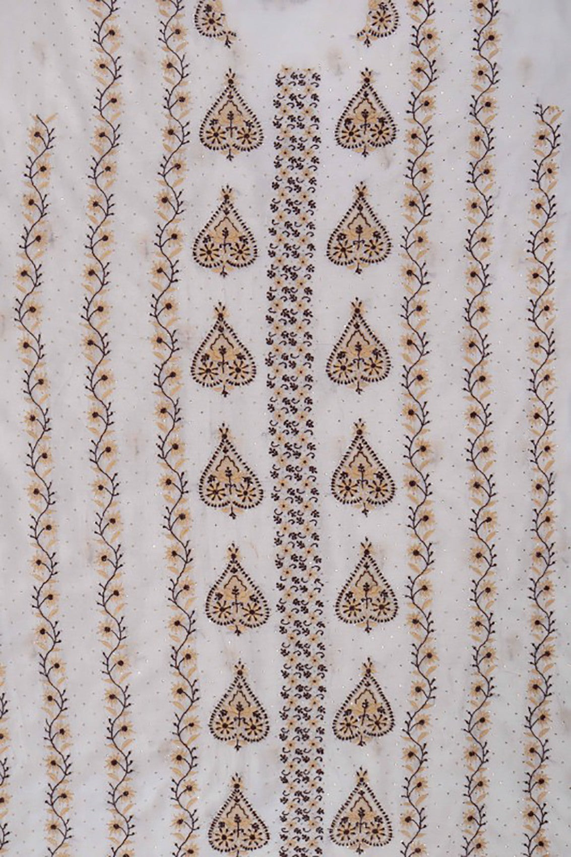 Ada Hand Embroidered Cream Chanderi Lucknowi Chikankari Unstitched Kurta Dupatta Set With Muqaish Work A570898