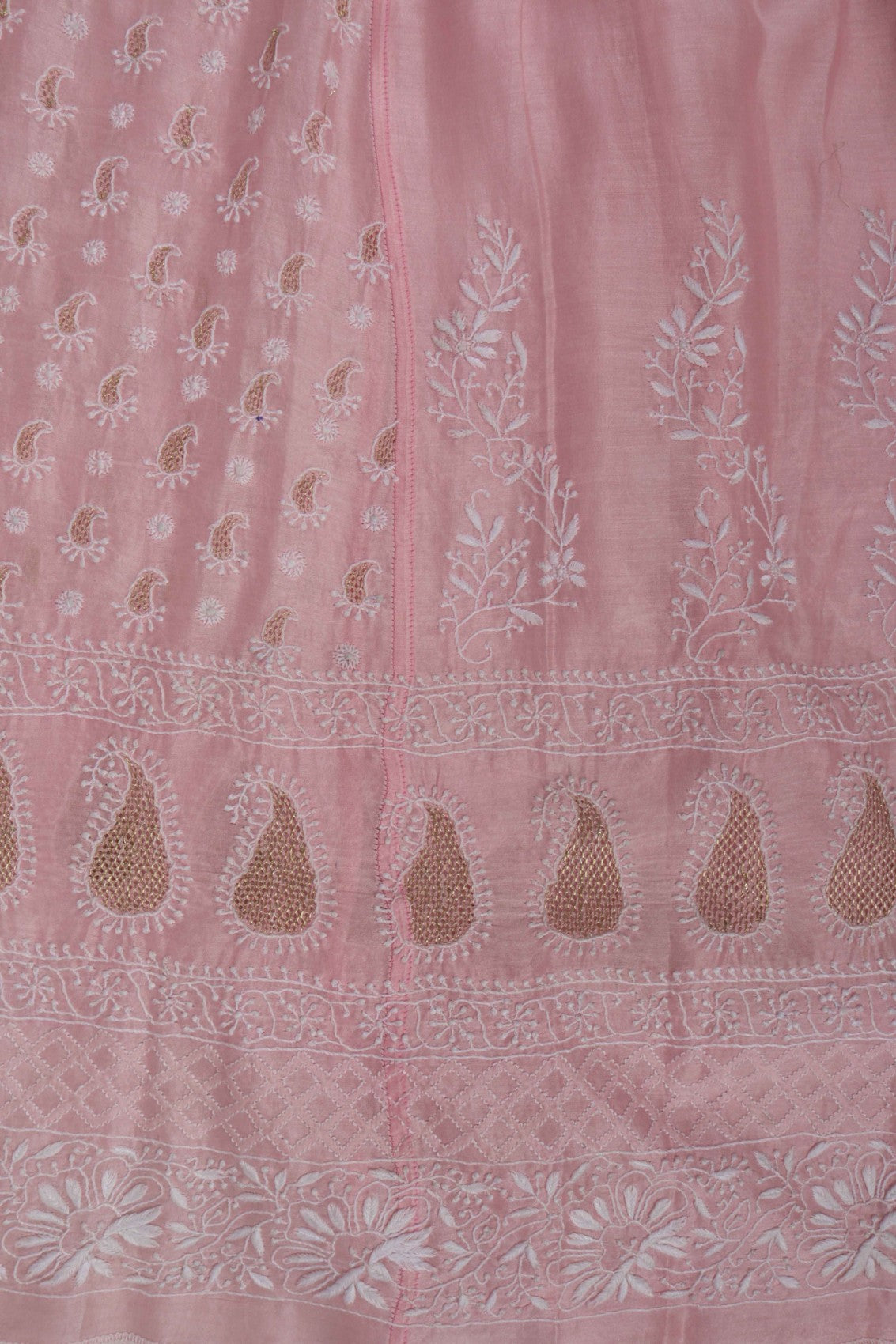 Ada Hand Embroidered Powder Pink Chanderi Lucknowi Chikankari Semi-Stitched Anarkali Kurta Dupatta Set With Zari Work 01A248288